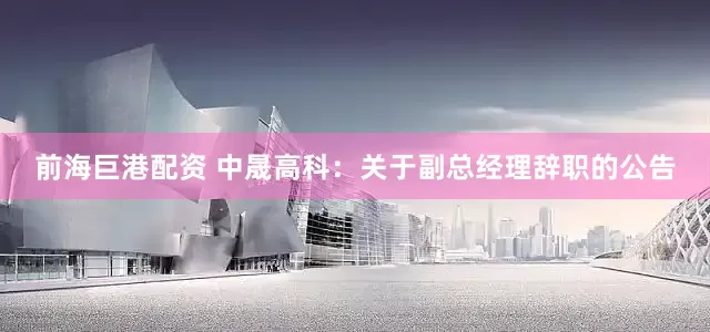 前海巨港配资 中晟高科：关于副总经理辞职的公告